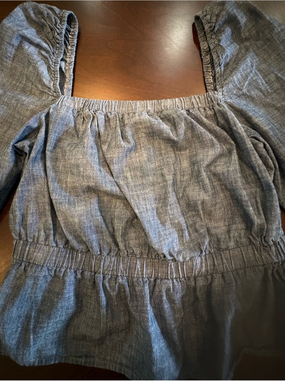 7 For All Mankind Blue Square-Neck Peasant Blouse